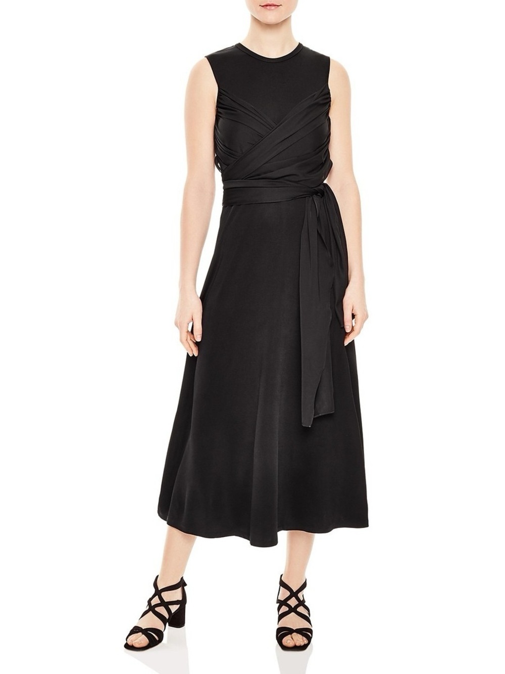 NWT Sandro Trudy Ruched Tie Midi Dress Black Size 8